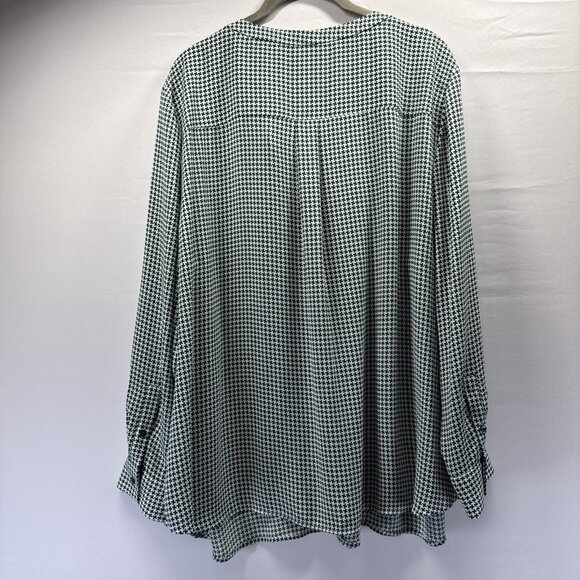 Talbots Women's Top Plus 3Xp Green White Houndstooth Long Sleeve Button Up Light - Picture 2 of 8